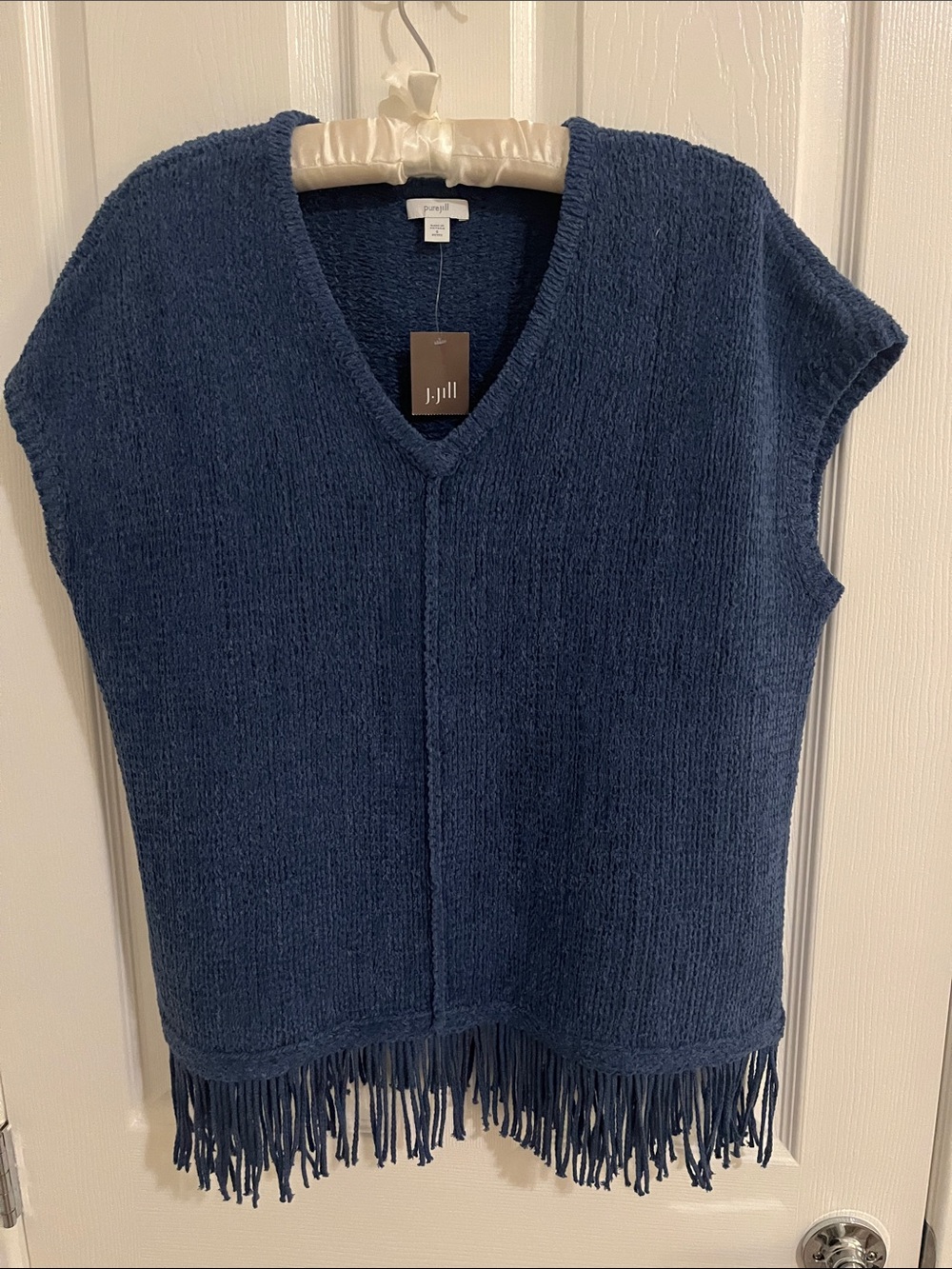 Joie Deep Navy V-Neck Fringe Knit Vest